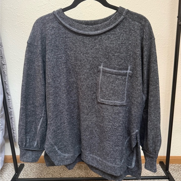Zenana Outfitters Dark Gray Fleece Top - Picture 2 of 7